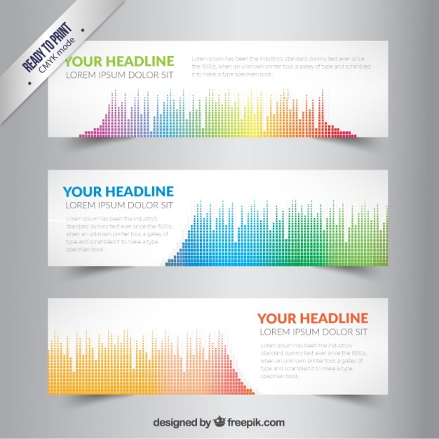 Gratis vector banners met gekleurde geluidsgolf