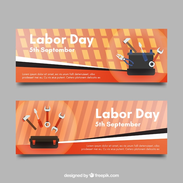 Gratis vector banners met hulpmiddelen voor labor day