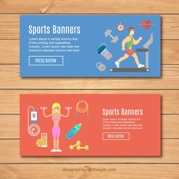 Gratis vector banners met mooie sport elementen in plat design