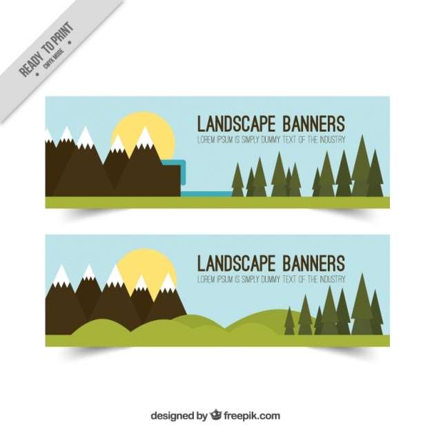 Gratis vector banners met pijnbomen en bergen