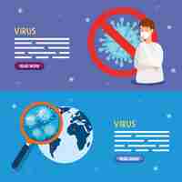 Gratis vector banners van coronavirus 2019 ncov instellen