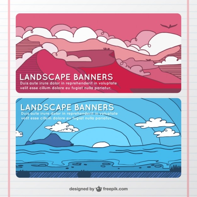 Gratis vector banners van de hand getekende landschap