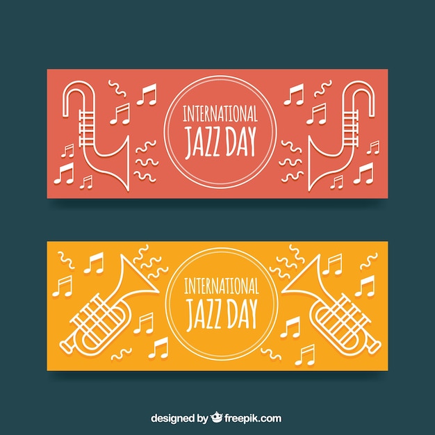 Banners van de internationale jazz dag met muzikale elementen