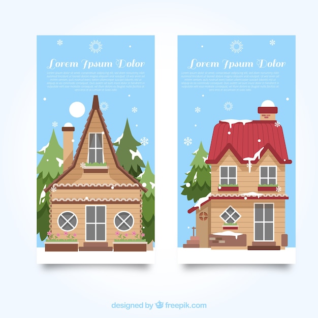 Gratis vector banners van mooie houten huizen