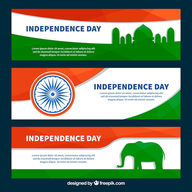 Banners voor de onafhankelijkheidsdag van india met vlak ontwerp