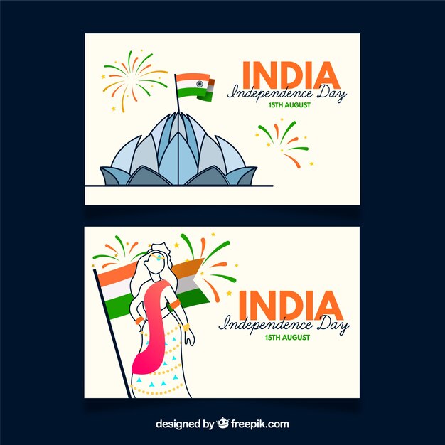 Banners voor de onafhankelijkheidsdag van India met vlak ontwerp