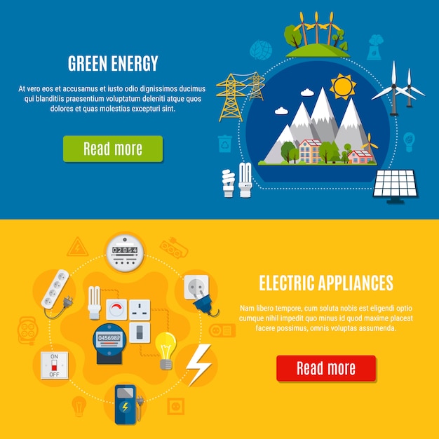 Gratis vector banners voor groene energie en elektrische apparaten