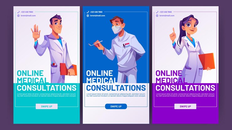 Gratis Vector banners voor online medische consulten met artsen