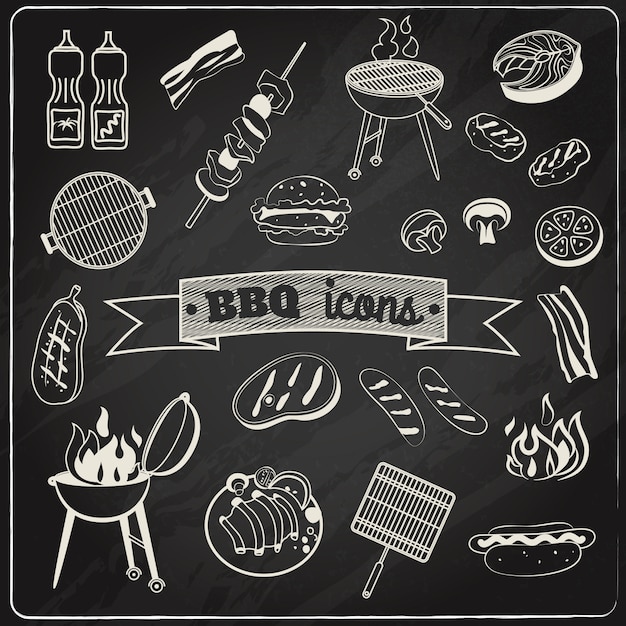 Gratis vector barbecue-schoolbordenset