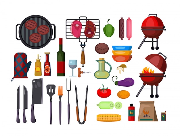 Gratis vector barbecue vastgestelde illustratie