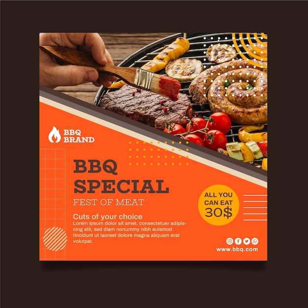 Barbecue vierkante flyer-sjabloon