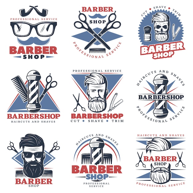 Gratis vector barbershop embleem set