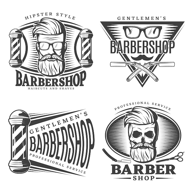 Gratis vector barbershop emblemen elementen instellen