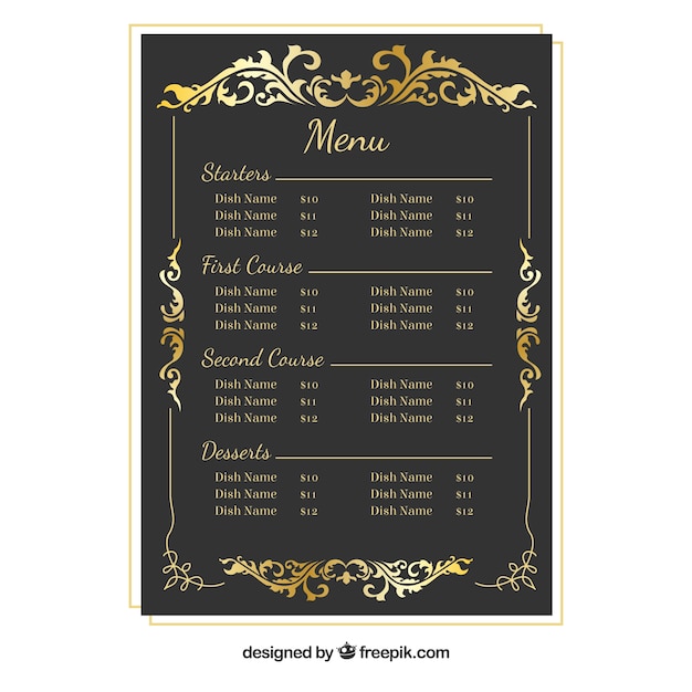 Barok menu sjabloon met gouden frame