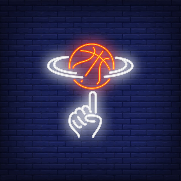 Basketbal spinnen op vinger neon teken