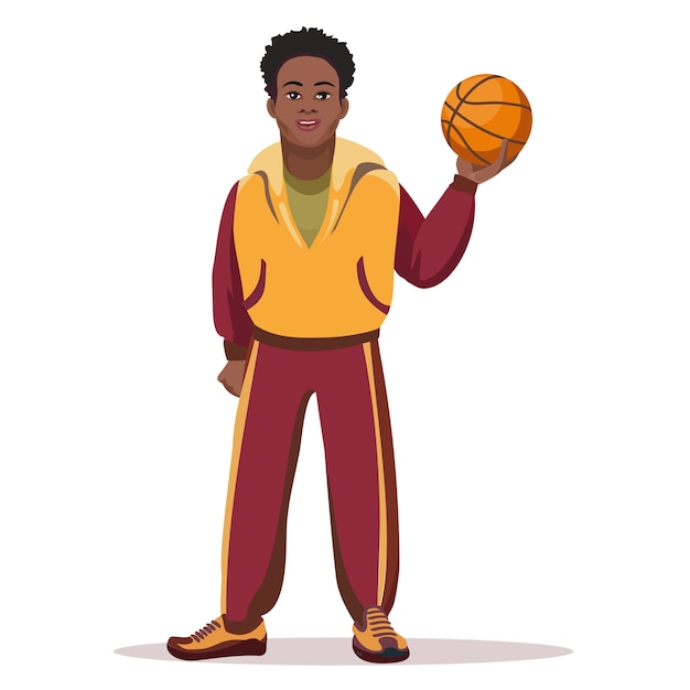 Gratis vector basketbalspeler met bal geïsoleerd op wit.