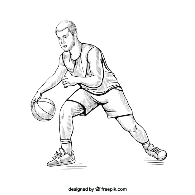 Basketbalspeler met schetsmatige stijl