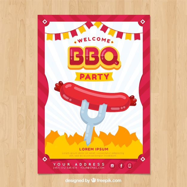 Bbq feestaffiche in plat ontwerp