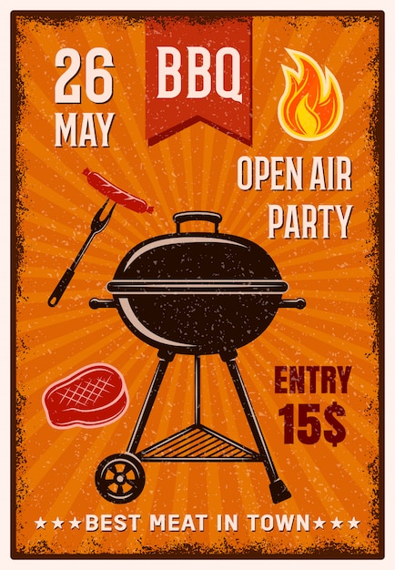 Bbq open air party vintage poster