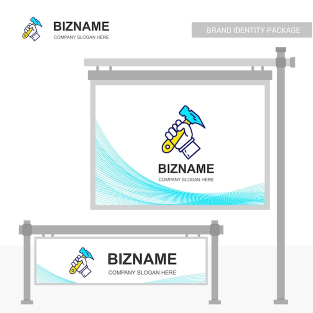 Gratis vector bedrijf bill board ontwerp met hamer logo vector