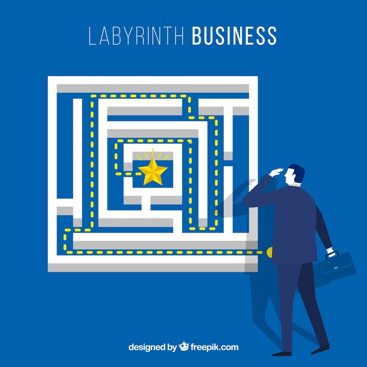 Gratis Vector bedrijfsconcept met platte labyrint