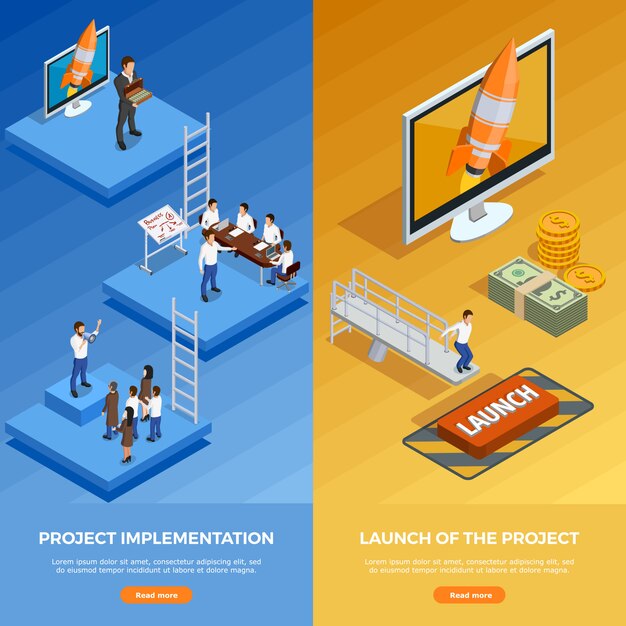 Bedrijfsstrategie Isometrische verticale banners