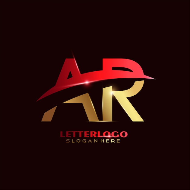 Beginletter AR-logo met swoosh-ontwerp voor bedrijfs- en bedrijfslogo.