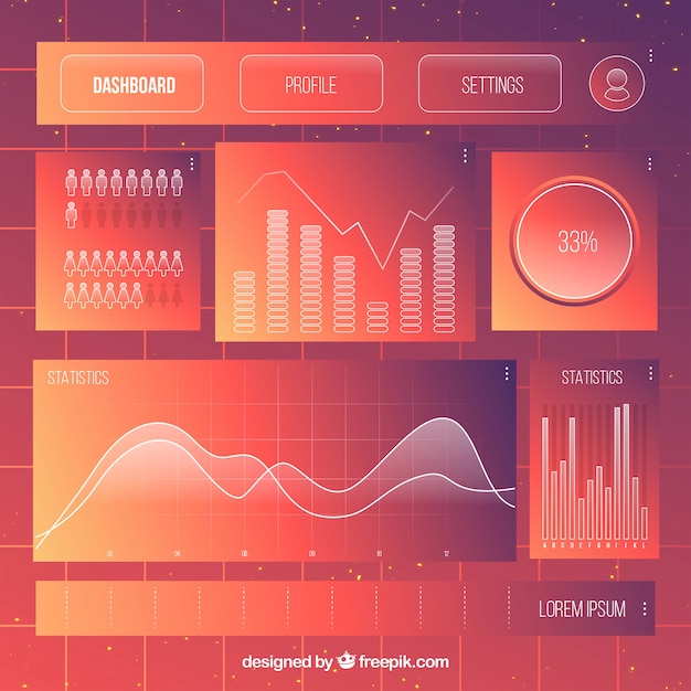 Gratis vector beheer dashboardpaneel met verloopstijl