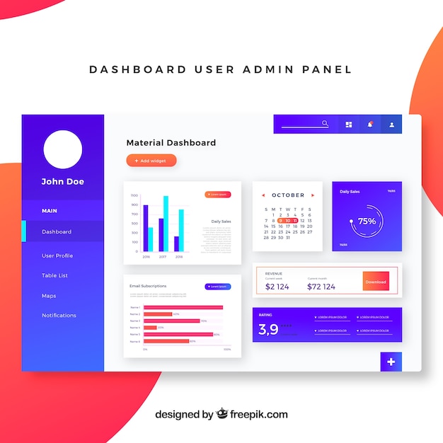 Beheerdersdashboard met plat ontwerp