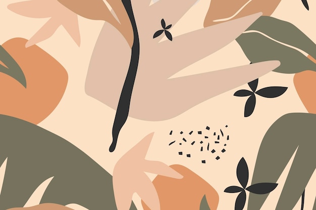 Beige esthetische achtergrond, tropische jungle naadloze patroon vector