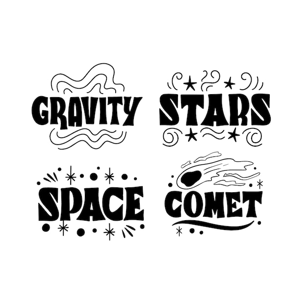 Gratis vector belettering astronomie stickers