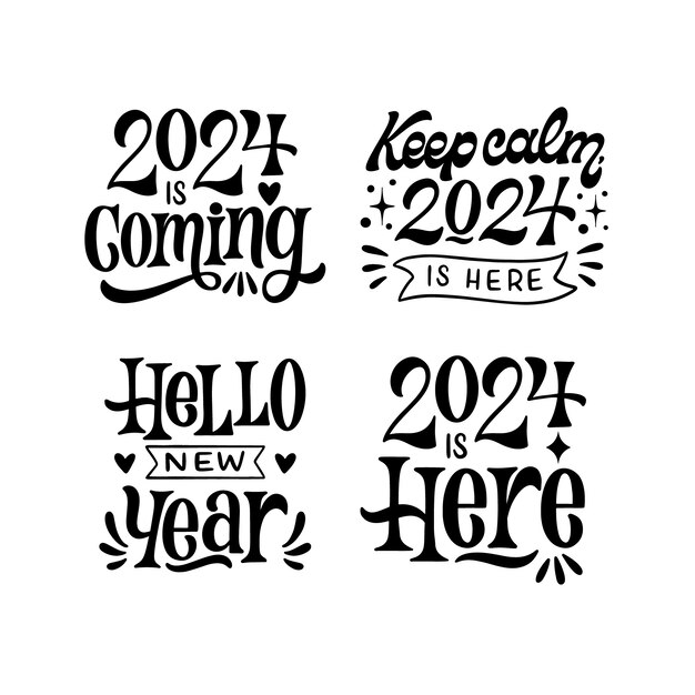 Belettering nieuwjaar 2024 stickerscollectie