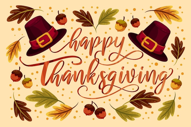 Gratis vector belettering ontwerp happy thanksgiving day