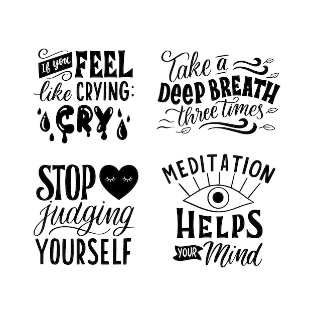 Gratis vector belettering stickers voor geestelijke gezondheid