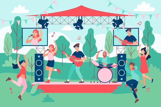 Gratis vector bend met een openluchtconcert