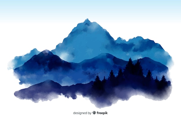 Gratis vector berg aquarel weergave achtergrond