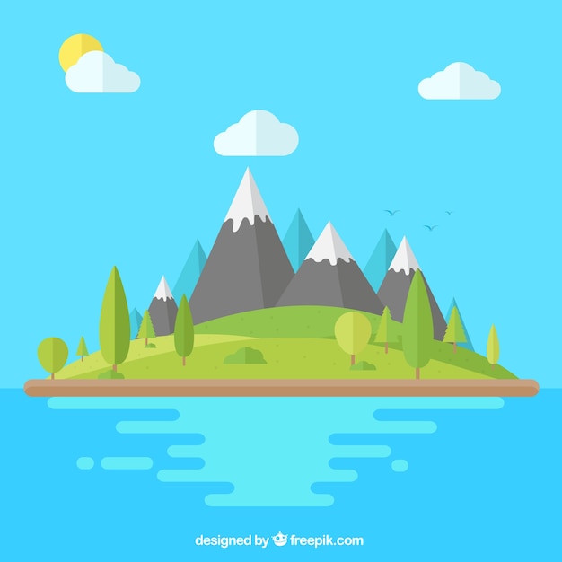 Gratis vector bergachtige landschap achtergrond in plat design