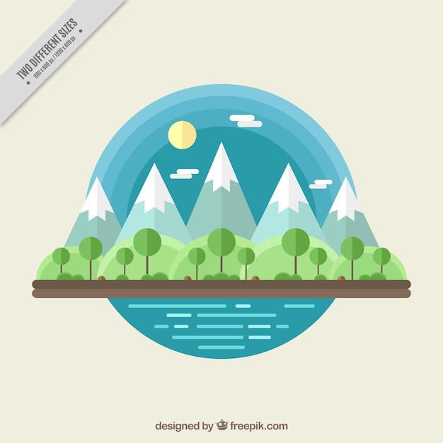 Gratis vector bergen achtergrond met bomen in plat ontwerp