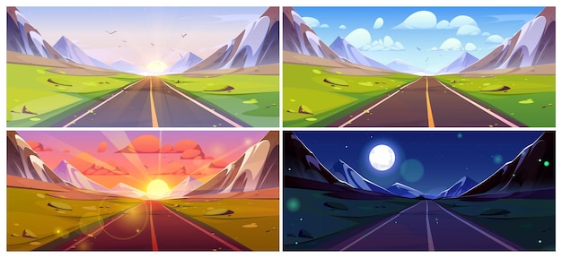 Gratis vector bergweg weergave landschap cartoon landschap set