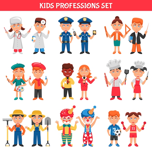 Gratis vector beroepen kids set