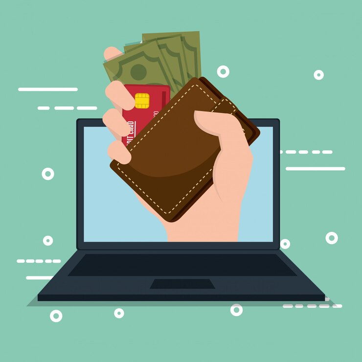Gratis Vector bespaar geld online met laptop
