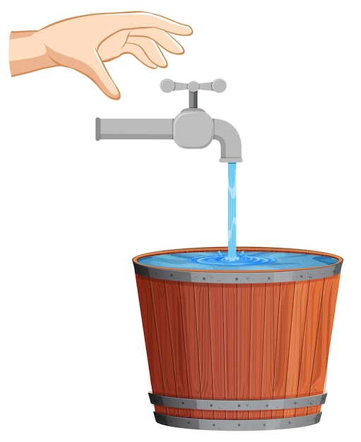 Gratis vector bespaar waterconcept met water dat uit de kraan valt