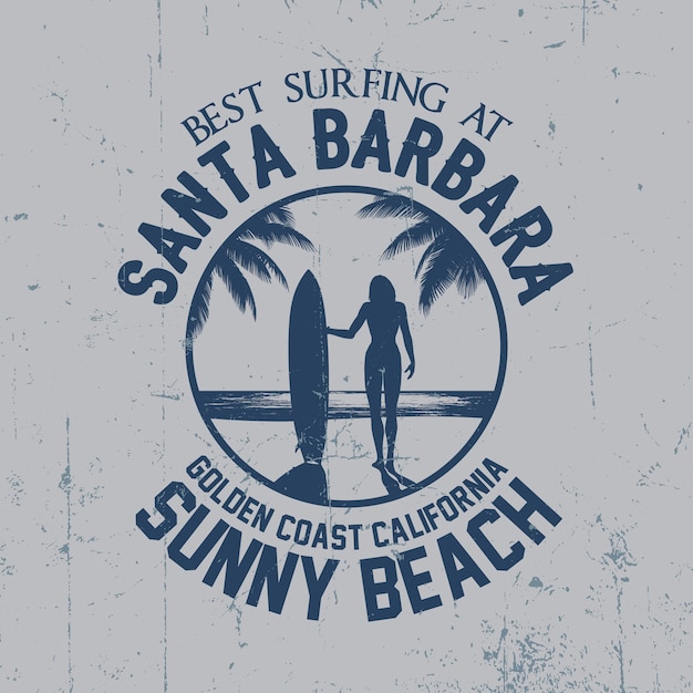 Gratis vector beste surfposter met illustratie van palm en santa barbara