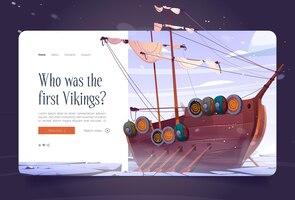 Gratis vector bestemmingspagina met vikingschip oude barbaren