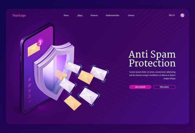Gratis Vector bestemmingspagina voor bescherming tegen spam