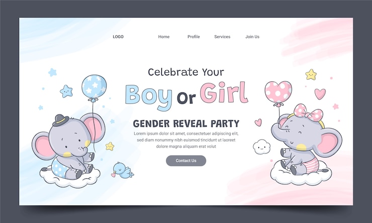 Gratis Vector bestemmingspaginasjabloon voor gender-onthullingsfeest