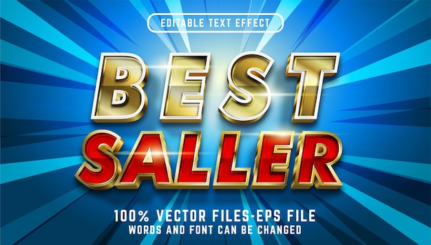 Bestseller 3d-teksteffect. bewerkbare tekst met premium vectoren in gouden stijl