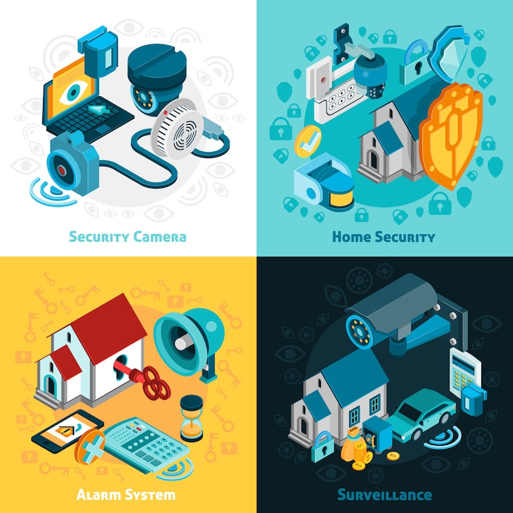 Gratis Vector beveiligingssysteem concept icons set