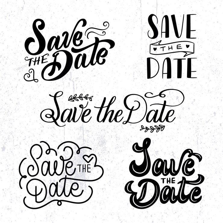 Gratis Vector bewaar de datum belettering set