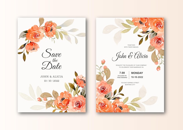 Bewaar de datum bruiloft uitnodigingskaart met aquarel roze bloem
